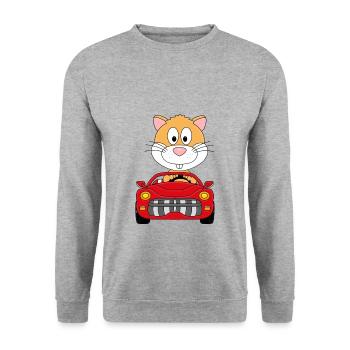 HAMSTER - AUTO - TIER - TIERISCH - KIND - BABY - Unisex Pullover - Weißgrau meliert - Vorne - Alina (178cm) & Michal (187cm)