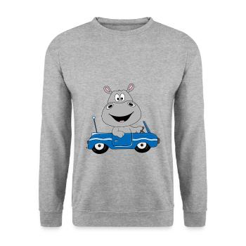 FLUSSPFERD - NILPFERD - HIPPO - AUTO - TIERISCH - Unisex Pullover - Weißgrau meliert - Vorne - Alina (178cm) & Michal (187cm)
