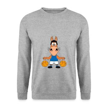 BASKETBALL - SPORT - PFERD - PONY - TIERISCH - FUN - Unisex Pullover - Weißgrau meliert - Vorne - Alina (178cm) & Michal (187cm)
