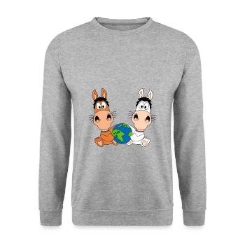 PFERDE - PONYS - ERDE - WELT - PLANET - TIERE - Unisex Pullover - Weißgrau meliert - Vorne - Alina (178cm) & Michal (187cm)