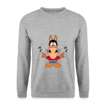 PFERD - PONY - MUSIK - TIER - TIERISCH - KINDER - Unisex Pullover - Weißgrau meliert - Vorne - Alina (178cm) & Michal (187cm)