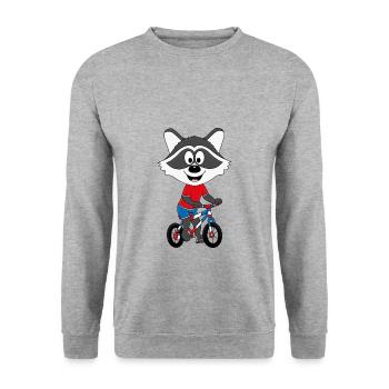 FAHRRADFAHRER - WASCHBÄR - TIERISCH - FAHRRAD - Unisex Pullover - Weißgrau meliert - Vorne - Alina (178cm) & Michal (187cm)