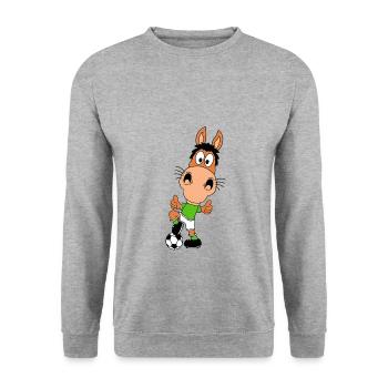 FUßBALLSPIELER - PFERD - PONY - FUßBALL - SPORT - Unisex Pullover - Weißgrau meliert - Vorne - Alina (178cm) & Michal (187cm)