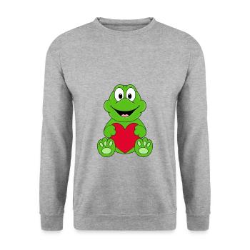 HERZ - LIEBE - LOVE - FROSCH - TIERISCH - VERLIEBT - Unisex Pullover - Weißgrau meliert - Vorne - Alina (178cm) & Michal (187cm)