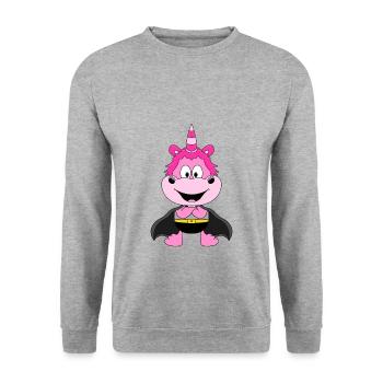 SUPERHELD - EINHORN - PFERD - PONY - KIND - BABY - Unisex Pullover - Weißgrau meliert - Vorne - Alina (178cm) & Michal (187cm)