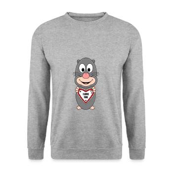 MAULWURF - I LOVE YOU - HERZ - LIEBE - LOVE - TIER - Unisex Pullover - Weißgrau meliert - Vorne - Alina (178cm) & Michal (187cm)