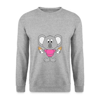 KOALA - BABY - NACHWUCHS - FLÄSCHCHEN - TIERISCH - Unisex Pullover - Weißgrau meliert - Vorne - Alina (178cm) & Michal (187cm)