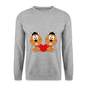 BIBER - OTTER - TIERISCH - VERLIEBT - LIEBE - LOVE - Unisex Pullover - Weißgrau meliert - Vorne - Alina (178cm) & Michal (187cm)