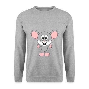 MAUS - SUPER - GUT - TIERISCH - LIKE - LIKEN - Unisex Pullover - Weißgrau meliert - Vorne - Alina (178cm) & Michal (187cm)
