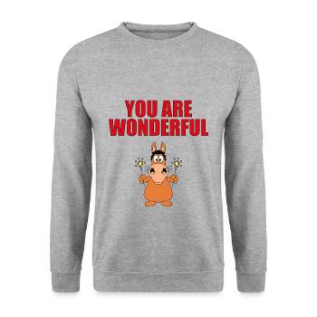 PFERD - PONY - WUNDERKERZEN - YOU ARE WONDERFUL - Unisex Pullover - Weißgrau meliert - Vorne - Alina (178cm) & Michal (187cm)