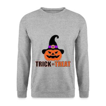 TRICK OR TREAT - HALLOWEEN - KÜRBIS - Unisex Pullover - Weißgrau meliert - Vorne - Alina (178cm) & Michal (187cm)