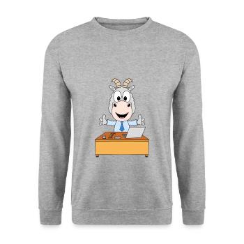 ZIEGE - CHEF - CHEFIN - BÜRO - ARBEIT - JOB - Unisex Pullover - Weißgrau meliert - Vorne - Alina (178cm) & Michal (187cm)