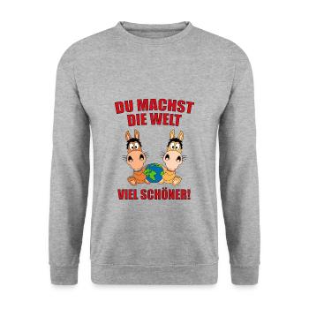 PFERDE - LIEBE - DU MACHST DIE WELT VIEL SCHÖNER! - Unisex Pullover - Weißgrau meliert - Vorne - Alina (178cm) & Michal (187cm)