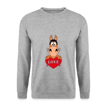 PFERD - PONY - HERZ - LIEBE - LOVE - VERLIEBT - Unisex Pullover - Weißgrau meliert - Vorne - Alina (178cm) & Michal (187cm)