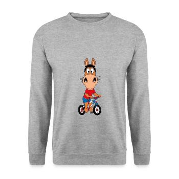 PFERD - FAHRRAD - RAD - RAD - TIERISCH - SPORTLICH - Unisex Pullover - Weißgrau meliert - Vorne - Alina (178cm) & Michal (187cm)