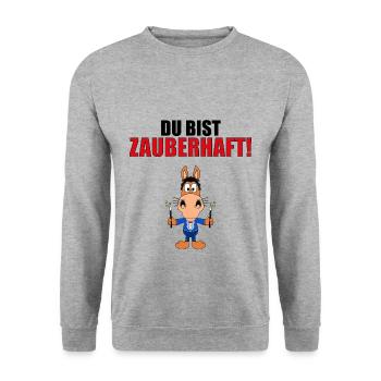 PFERD - PONY - ZAUBERER - DU BIST ZAUBERHAFT! - Unisex Pullover - Weißgrau meliert - Vorne - Alina (178cm) & Michal (187cm)