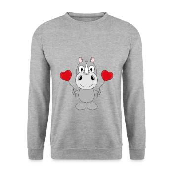 NASHORN - LIEBE - HERZEN - TIERISCH - VERLIEBT - Unisex Pullover - Weißgrau meliert - Vorne - Alina (178cm) & Michal (187cm)