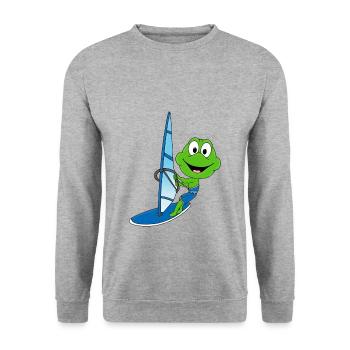 FROSCH - WINDSURFER - WINDSURFEN - SURFEN - SPORT - Unisex Pullover - Weißgrau meliert - Vorne - Alina (178cm) & Michal (187cm)