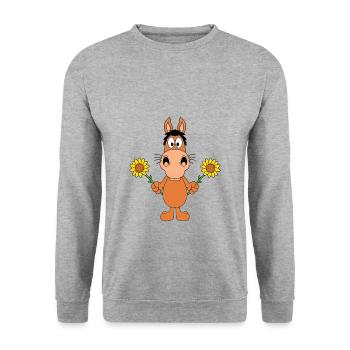 PFERD - PONY - SONNENBLUMEN - BLUMEN - LIEBE - Unisex Pullover - Weißgrau meliert - Vorne - Alina (178cm) & Michal (187cm)