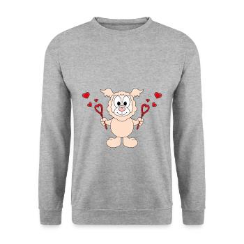 SEIFENBLASEN - LIEBE - LAMA - ALPAKA - HERZEN - Unisex Pullover - Weißgrau meliert - Vorne - Alina (178cm) & Michal (187cm)