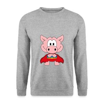 SUPERHELD - SCHWEIN - SAU - TIERISCH - KIND - BABY - Unisex Pullover - Weißgrau meliert - Vorne - Alina (178cm) & Michal (187cm)