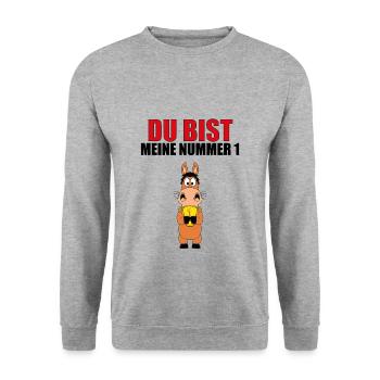 DU BIST MEINE NUMMER 1 - PFERD - PONY - REITEN - Unisex Pullover - Weißgrau meliert - Vorne - Alina (178cm) & Michal (187cm)