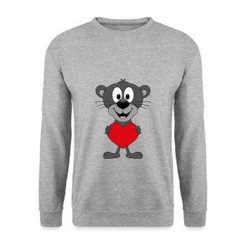 PANTHER - HERZ - LIEBE - TIERISCH - VERLIEBT - Unisex Pullover - Weißgrau meliert - Vorne - Alina (178cm) & Michal (187cm)