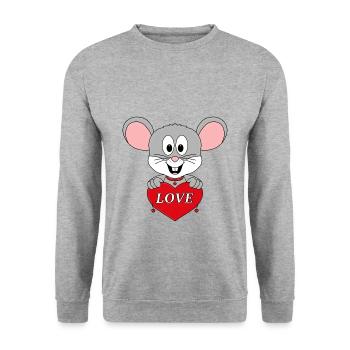 MAUS - HERZ - LIEBE - TIERISCH - VERLIEBT - TIER - Unisex Pullover - Weißgrau meliert - Vorne - Alina (178cm) & Michal (187cm)