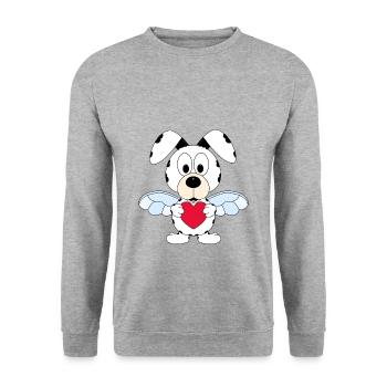HUND - ENGEL - LIEBE - HIMMEL - TIERISCH - LOVE - Unisex Pullover - Weißgrau meliert - Vorne - Alina (178cm) & Michal (187cm)