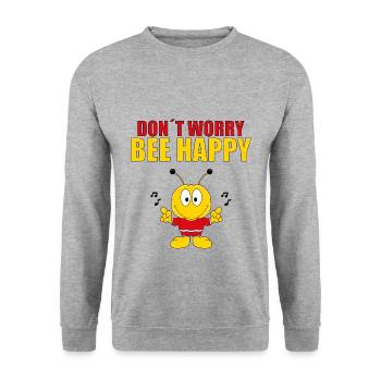 DON´T WORRY BEE HAPPY - BIENE - MUSIK - TIERISCH - Unisex Pullover - Weißgrau meliert - Vorne - Alina (178cm) & Michal (187cm)