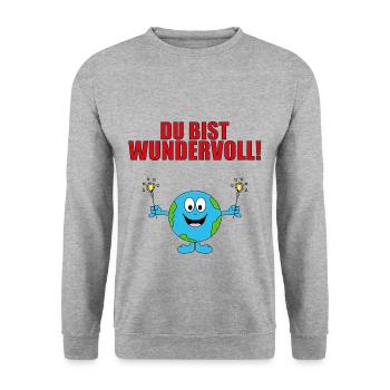 DU BIST WUNDERVOLL! - ERDE - WELT - WUNDERKERZEN - Unisex Pullover - Weißgrau meliert - Vorne - Alina (178cm) & Michal (187cm)
