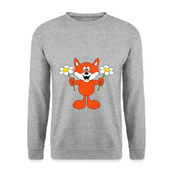 BLUMEN - FUCHS - LIEBE - TIERISCH - TIER - GARTEN - Unisex Pullover - Weißgrau meliert - Vorne - Alina (178cm) & Michal (187cm)