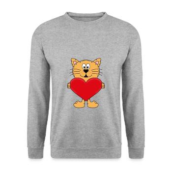 KATZE - HERZ - LIEBE - TIERLIEB - TIERISCH - LOVE - Unisex Pullover - Weißgrau meliert - Vorne - Alina (178cm) & Michal (187cm)
