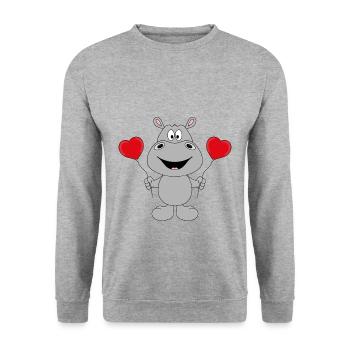 NILPFERD - LUFTBALLONS - LIEBE - TIERISCH - TIER - Unisex Pullover - Weißgrau meliert - Vorne - Alina (178cm) & Michal (187cm)