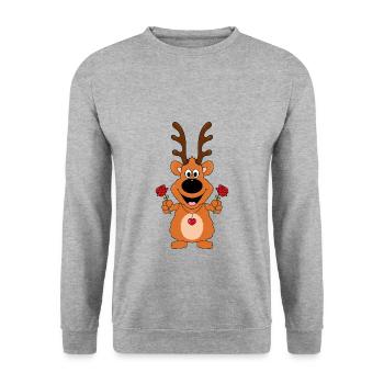 REH - BLUMEN - ROSEN - TIER - LIEBE - LOVE - Unisex Pullover - Weißgrau meliert - Vorne - Alina (178cm) & Michal (187cm)