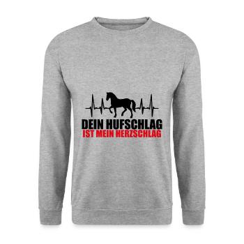 DEIN HUFSCHLAG IST MEIN HERZSCHLAG - PFERD - LIEBE - Unisex Pullover - Weißgrau meliert - Vorne - Alina (178cm) & Michal (187cm)