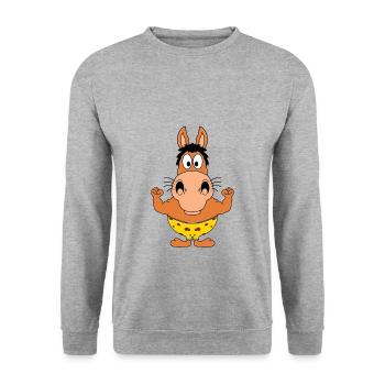 PFERD - STARK - MUSKELN - FITNESS - BODYBUILDING - Unisex Pullover - Weißgrau meliert - Vorne - Alina (178cm) & Michal (187cm)