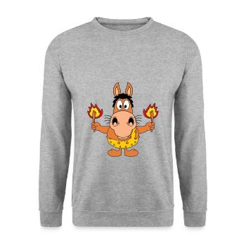 STEINZEIT - PFERD - PONY - FEUER - TIERISCH - Unisex Pullover - Weißgrau meliert - Vorne - Alina (178cm) & Michal (187cm)