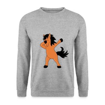 PFERD - PONY - DABBING - DAB - DABBEN - TIERISCH - Unisex Pullover - Weißgrau meliert - Vorne - Alina (178cm) & Michal (187cm)