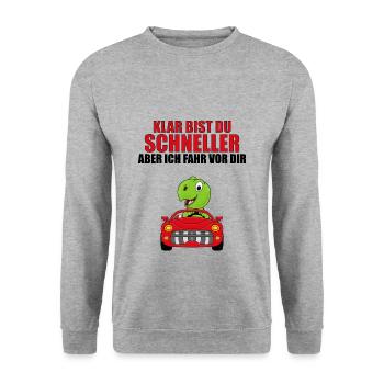 KLAR BIST DU SCHNELLER... - SCHILDKRÖTE - AUTO - Unisex Pullover - Weißgrau meliert - Vorne - Alina (178cm) & Michal (187cm)