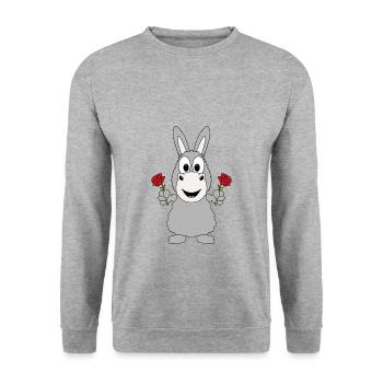ESEL - BLUMEN - ROSEN - TIERISCH - VERLIEBT - Unisex Pullover - Weißgrau meliert - Vorne - Alina (178cm) & Michal (187cm)