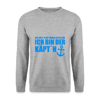 DER KÄPT´N HAT IMMER RECHT - KAPITÄN - BOOT - MEER - Unisex Pullover - Weißgrau meliert - Vorne - Alina (178cm) & Michal (187cm)