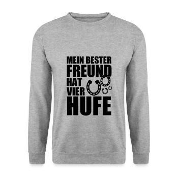 MEIN BESTER FREUND HAT VIER HUFE - PFERD - PONY - Unisex Pullover - Weißgrau meliert - Vorne - Alina (178cm) & Michal (187cm)