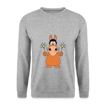 WUNDERKERZEN - PFERD - PONY - SILVESTER - NEUJAHR - Unisex Pullover - Weißgrau meliert - Vorne - Alina (178cm) & Michal (187cm)