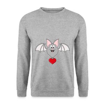 FLEDERMAUS - TIER - LIEBE - LOVE - HERZ - VERLIEBT - Unisex Pullover - Weißgrau meliert - Vorne - Alina (178cm) & Michal (187cm)