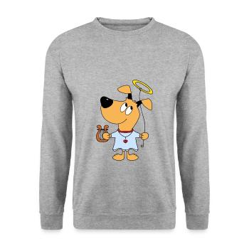 HUND - ENGEL - HIMMEL - HARFE - HEILIGENSCHEIN - Unisex Pullover - Weißgrau meliert - Vorne - Alina (178cm) & Michal (187cm)