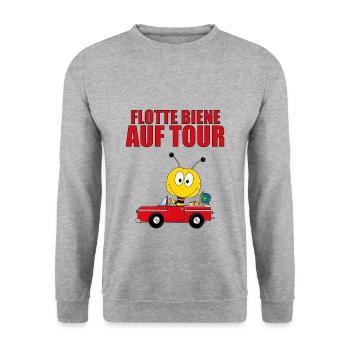 FLOTTE BIENE AUF TOUR - AUTO - REISE - URLAUB - Unisex Pullover - Weißgrau meliert - Vorne - Alina (178cm) & Michal (187cm)
