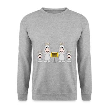 ZUHAUSE IST, WO MEINE ZIEGEN SIND - FAMILIE - TIER - Unisex Pullover - Weißgrau meliert - Vorne - Alina (178cm) & Michal (187cm)