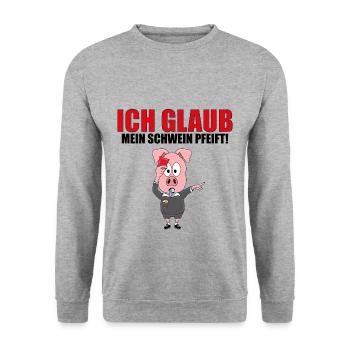 ICH GLAUB MEIN SCHWEIN PFEIFT! - SCHIEDSRICHTER - Unisex Pullover - Weißgrau meliert - Vorne - Alina (178cm) & Michal (187cm)