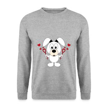 HUND - LIEBE - SEIFENBLASEN - TIERLIEB - TIERISCH - Unisex Pullover - Weißgrau meliert - Vorne - Alina (178cm) & Michal (187cm)